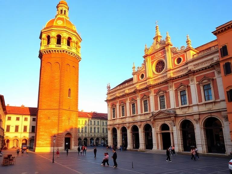 Piazza principale con la torre e la cattedrale.